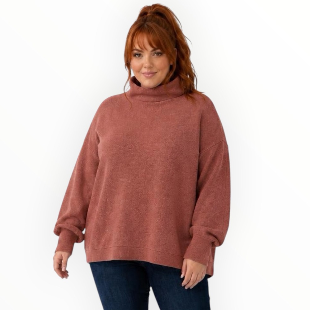 Free People Ottoman Slouchy Tunic Women XL Rose Excellent Boho Lagenlook Sweater